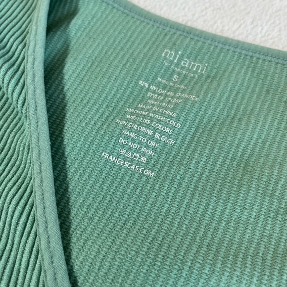 Miami Ribbed V-Neck Short Sleeve Top - Green - Picture 2 of 3